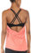 icyzone Damen Sport Yoga Top mit BH - 2 in 1 Fitness Shirt Cross Back Gym Sport Tank Top (L, Peach)