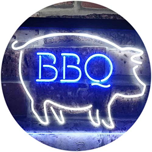 BBQ Pig Restaurant Open Display Dual Color LED Barlicht Neonlicht Lichtwerbung Neon Sign Weiß & Blau 300 x 210mm st6s32-i3161-wb