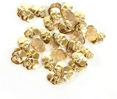 World of Sparkles Hotfix Totenkopf-Nieten zum Aufbügeln für Kleidung, Kunst und Handwerk, Stoff, Leder, Schmuckherstellung, 15 mm, Gold, 50 Stück