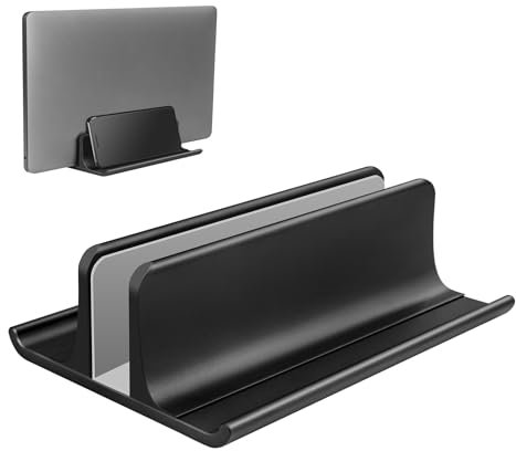VAYDEER Vertical Laptop Stand Holder 3 in 1 Space-Saving Adjustable Desktop Aluminum Upright Rack for MacBook Pro Air, iPad, Notebook, HP, Dell, Microsoft Surface, up to 17.3 -Black