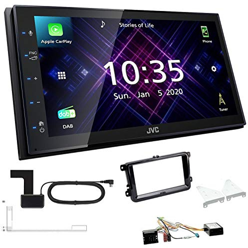 JVC KW-M565DBT 2-DIN Autoradio mit DAB Antenne passend für Volkswagen VW Caddy ab 2003 Piano Black inkl Canbus