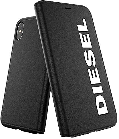 Diesel Handyhülle Designed für iPhone X Hülle/iPhone XS Hülle, Booklet Hülle mit Innentasche, stoßfest, falltestgeprüfte Schutzhülle mit erhöhtem Rand, Schwarz/Weiß