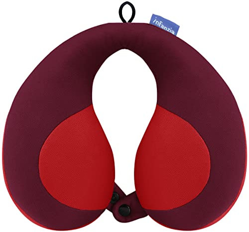 INFANZIA Kids Neck Pillow for Travel, Adjustable Foam U-Shaped Neck Pillows for Chin Support, Soft Kids Flight Travel Cushion - Stop Toddler's Head from Falling Forward - Gifts for Child/Kids, Red