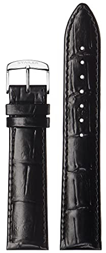 Stailer Uhrenarmband mit Edelstahl-Metallschließe - Aus echtem, hochwertigem Leder mit Alligatorprägung - 20mm - Ersatzarmband für Uhren - Für Damen und Herren - Schwarz mit Alligatorprägung