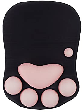 Cat Paw Mouse Pad with Wrist Support,Portable Ergonomic Anti-Slip Gaming Mouse Mat for Relief Wrist Pain (10.7X7.7X1.1inch) (Black Sakura)