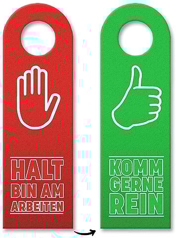 Halt bin am arbeiten oder komm gerne rein Türhänger Türschild beidseitig bedruckt mit Daumen hoch und Halt Symbol um zu zeigen ob Besuch erwünscht ist oder nicht