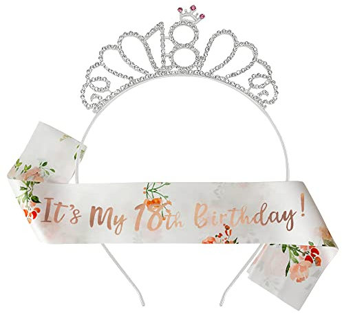 Nv Wang Geburtstags Kristall Tiara,Geburtstagskrone Schärpe 18 Jahre Geburtstag Krone Diadem Tiara für Frauen Geburtstagsgeschenkpartybevorzugung Geburtstagsdekoration Zubehör