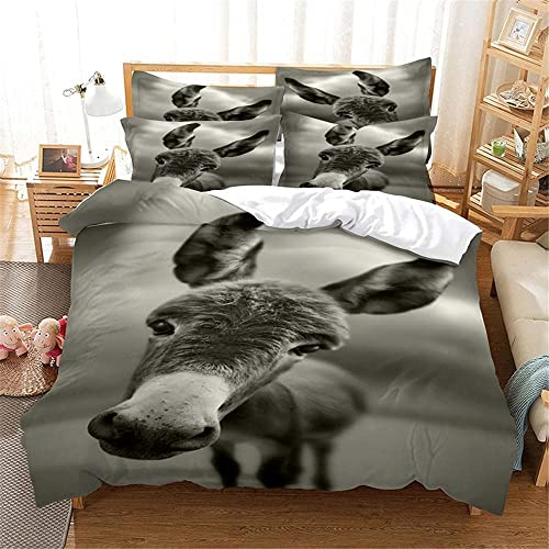 LUYAPOND Bettwäsche 135x200 Grauer Esel Bettwäsche Set für Kinder, Mikrofaser Bettbezüge, 1 Bettbezug mit Reißverschluss + 1 Kissenbezug 80x80 cm