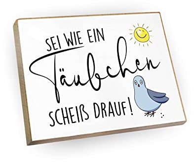 wood and color - Kühlschrankmagnet mit Spruch | Handmade aus Buchenholz als tolle Geschenkidee (Sei wie EIN Täubchen), 6,5 x 5 cm