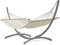 Potenza Outdoor Hängematte mit Gestell für 2 Personen I Stabhängematte XXL 220x160, 200kg I Hängemattengestell 220kg Wetterfest (Ecru, Gestell Grau)