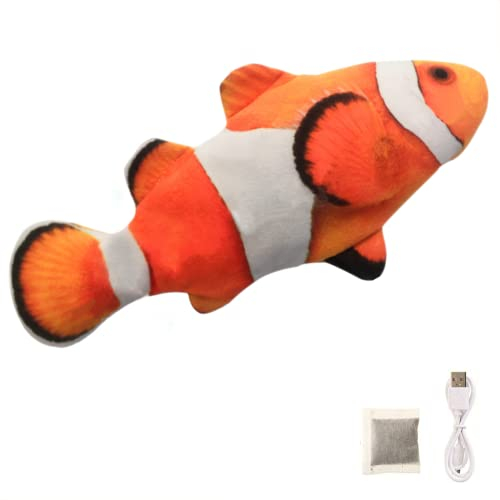 BangShou Katzenspielzeug Clownfisch Fisch Elektrisch mit Katzenminze Aufladbarer Interaktives Simulation Waschbares Plüsch Fischspielzeug für Katze und Kinder (Clownfisch)