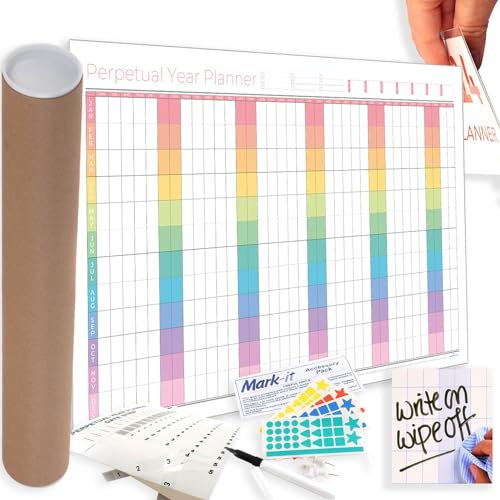 Perpetual Year Wall Planner With Repositionable Date Strips - Large 90cmx61cm - Laminated Reusable Wall Planner Calendar Ideal For Office, School, University, Home