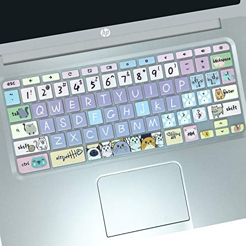 WSLUCKO Keyboard Cover Skin for HP Chromebook 11 x360 11.6,G2/G3/G4/G5/G6 EE/G7 EE 11.6, 14-ca 14-ak14-X Series/HP Chromebook 14 G2 G3 G4 Keyboard Protector,Cute Cat