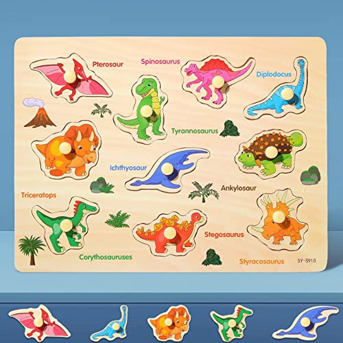 Wooden Jigsaw Puzzles for Kids 3+ Year Olds | Educational Toddler Jigsaws for Girls Boys Gifts (Dinosaurs)
