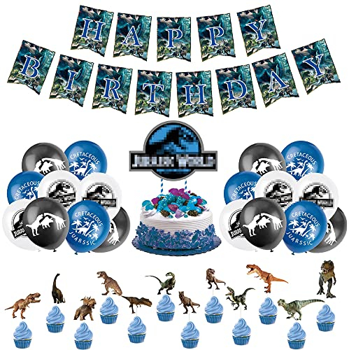 Doyomtoy Dinosaur Balloon, Ju-ras-sic w-orld Dinosaurier Ballon Set, Happy Birthday Banner Latexballons Birthday cake toppers,DIY Kuchen geburtstagsfeier,Birthday Party Decoration