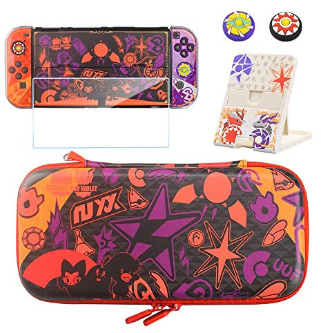 Carrying Case Compatible with Nintendo Switch Oled，Switch Oled Case Cover with Screen Protector,Playstand,Thumb Grip Caps for Nintendo Switch Oled.