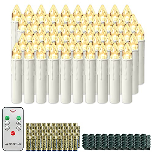 LARS360 50 candele a LED, luce calda, senza fili, con telecomando e batterie, per albero di Natale, senza fiamma, per albero di Natale, decorazioni natalizie, festività