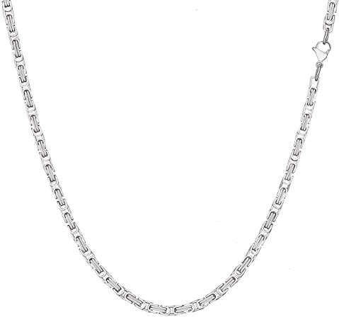 AFSTALR Herren Königskette Silber Schmuck für Herren ，Edelstahl Breit Herrenkette Männer 4mm Byzantinische Kette Halskette für Herren Länge 50cm
