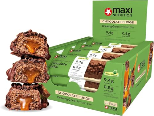 MaxiNutrition Vegan Creamy Core Bar Chocolate Fudge 12x45g - vegane Protein Riegel, 21% vegan Protein, 9,4g je Riegel, low Sugar (0,8g), ohne Zuckerzusatz, ohne künstliche Aromen