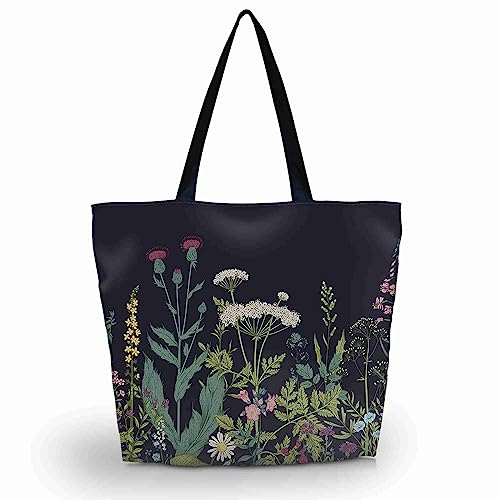 AOKSUNOVA Stofftasche Bedruckt mit Reißverschluss Einkaufstasche Groß Stoffbeutel Tragetasche Beuteltasche Blumen