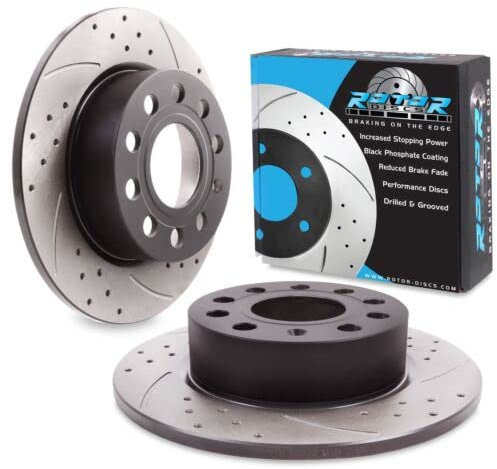 Direnza Rear Grooved Drilled 253mm Brake Discs Compatible with Audi A3 8P 1.6 1.9 2.0 Fsi TDI TFSI
