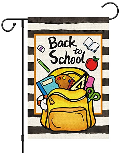 Louise Maelys Gartenflagge Back to School, doppelseitig, vertikal, Jute, kleine Gartenflaggen, Schulanfang, Banner, Outdoor, Schule, Dekoration (nur Flagge)
