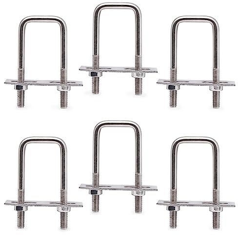 BENLIUDH U Bolts 1 Inch Wide, 70mm Length M6 Stainless Steel Square Tube Clamps with Nut and Plate (6 Set)