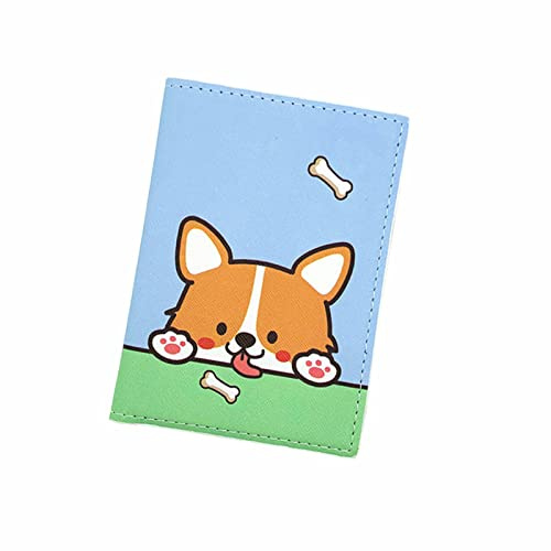 YPWangShengRui Reisepasshülle aus Leder, niedliches Hundemuster, Reisepasshülle für Reisepass, Bordkarte, Kreditkarten, blau, 10 x 14 cm, Cartoon