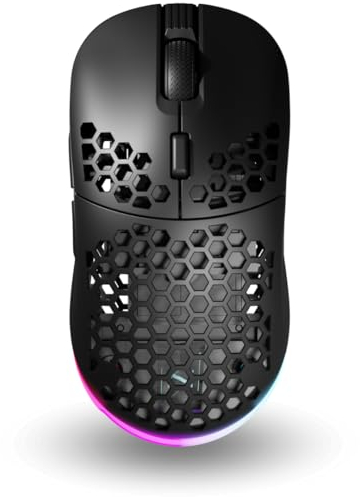 Nyfter - NYF22 Wireless Gaming Mouse Ultraleicht 75g leistungsstark mit 400mA 19K DPI, 400 IPS 1000 hz 50h Akkulaufzeit langlebig Zwei wechselbare Cases inkl. (Black)