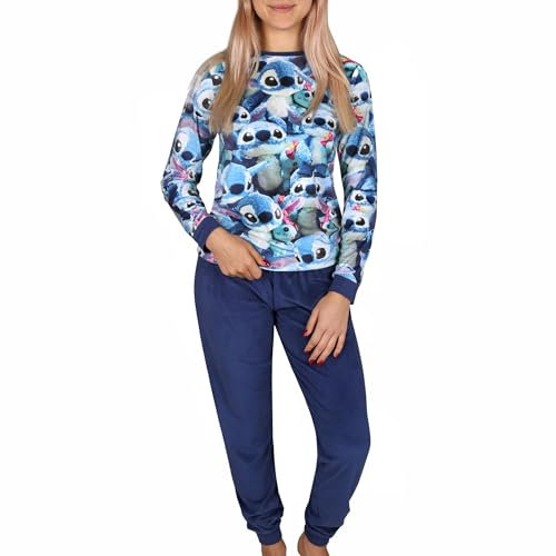 Disney Stitch Pigiama da Donna con Pantaloni Lunghi, Pigiama a Maniche Lunghe L