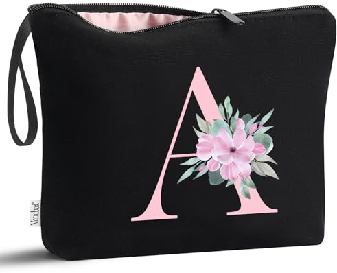 Vavabox A-Z Personalisierte Kosmetiktasche-Geburtstagsgeschenke Für Frauen, Mütter, Beste Freundinnen Und Brautjungfern (A, Schwarz)