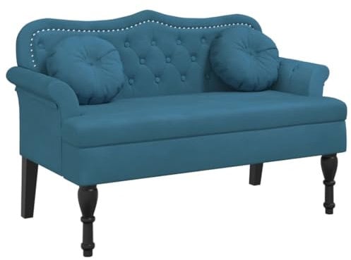 vidaXL Sitzbank, Bank Polsterbank mit Rückenlehne Kissen, Bettbank mit Holzbeinen, Flurbank Ottomane für Wohnzimmer Büro, Modern, Blau Samt