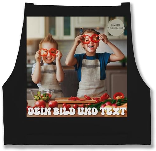 Schürze - Erwachsene - Dein Bild oder Foto und Text Kochen Geschenk - 85x69 - Schwarz - kochschürze damen küchenschürze name selbst drucken backschürze geschenke für köche selber gestalten