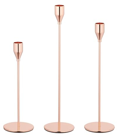 Relaxdays Bougeoir, Set de 3, métal, bougeoirs Modernes pour Bougies, différentes Tailles. Tailles, Porte-Bougies sur Tige, Or Rose