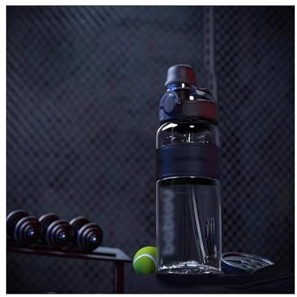 Botella de Agua de plástico Transparente, Termo Marcador de Tiempo a Prueba de Fugas for Gimnasio, Escuela, Oficina, Ciclismo, Deportes al Aire Libre (Color : Black, Size : 600ml