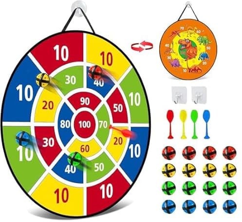 Dartscheibe für Kinder - 26 inches, Montessori Spielzeug Dinosaurier Thema Dart Board mit 16 Bällen Brettspiele Toy, Oppelseitige Safe Game Geschenk Outdoor Indoor Spiel Wahl