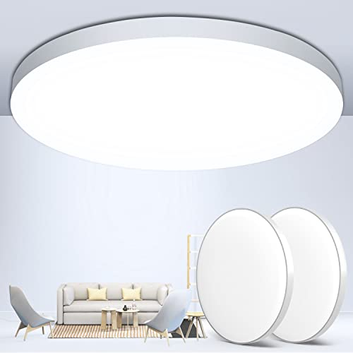 OUILA LED-Deckenleuchte, 2 Stück, 24 W, 6500 K, Deckenleuchte, Badezimmer, IP44, Durchmesser 28 cm, anwendbar für Badezimmer, Schlafzimmer, Küche, Wohnzimmer, Balkon