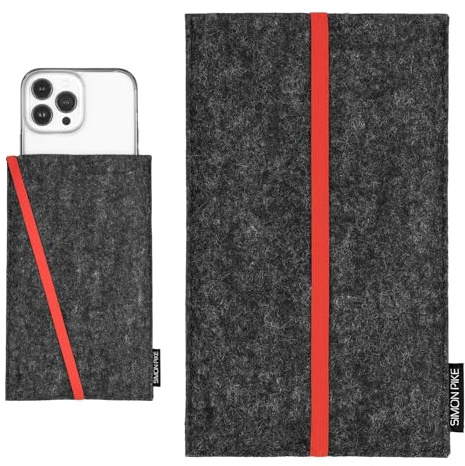 SimonPike Handyhülle mit Gummiband passend für Apple iPhone 17/17e | 16/16e | 15 (Gr. H) | Phoenix anthrazit Filztasche aus Wollfilz