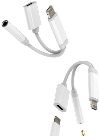Lightning a Jack 3.5 mm Accesorios(2Pack)Adaptador Cargador Auriculares Cable Auricular Aux para Apple iPhone 14 13 12 11 Pro Max para iPad Air Auxiliar Coche Cascos Dongle Audifonos Carga Convertidor