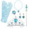 KarneLux Prinzessin Zubehör Set 8 tlg. - Eiskönigin Kostüm Accessoires für Mädchen mit Krone, Zauberstab, Handschuhe und Schmuck für Geburtstag, Karneval und Fasching