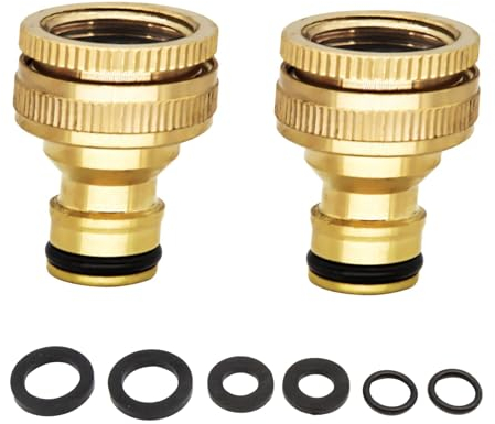 2 Pack Garden Hose Connector, Brass Hose Tap Connector 3/4 & 1/2 Female Threaded Tap Adapter, Outdoor Tap Fittings for Hosepipe, Kitchen & Faucet,Outdoor Leak-Proof Metal Connectors and Fittings