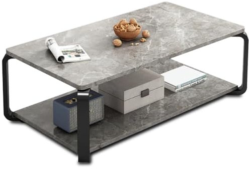 Relax World Couchtisch für Esszimmer, 2 Ebenen, Luxury, Gestell aus Metall, Ablagen aus Holz in Marmoroptik, moderner Tisch für Wohnzimmer, Sofa, Maße L 100 x T 48 x H 43 cm (Schwarz und Hellgrau)