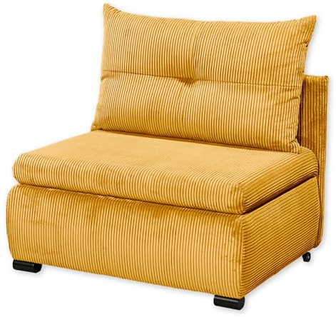 CHARLIE Bequemes Schlafsofa mit Bettkasten in Cord-Optik, Mustard - Kompaktes Sofa mit Schlaffunktion - 103 x 75/90/92 x 83 cm (B/H/T)