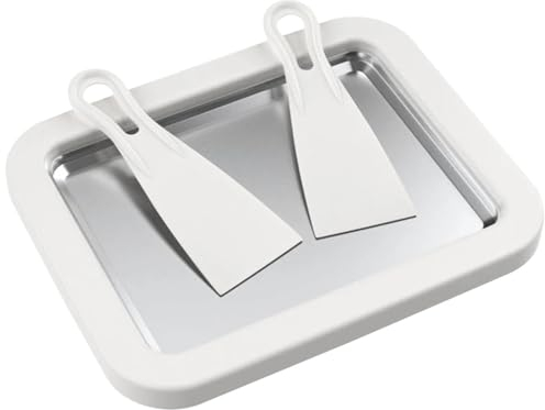 YHUEGH Eisrollen-Teller, Eisrollen-Maker-Pfanne, DIY-Rolleis-Teller mit 2 Spateln für Gelato, Sorbet, gefrorenen Joghurt, 22,5 x 17,5 x 3,5 cm