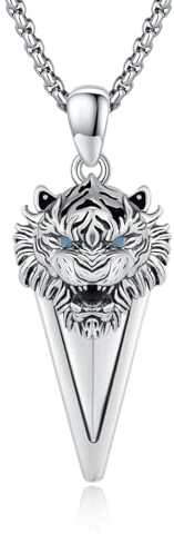 ZIPPICE Pfeilspitze Halskette Männer 925 Sterling Silber Tiger Kette Pfeil Tiger Halskette Anhänger Wikinger Kette Amulett Schmuck für Männer Sohn Freund Damen Geschenke