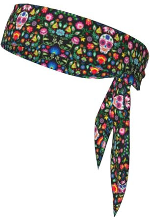 YQxwJL Schweißband mit Zucker- und Totenkopf- und Blumendruck, Herren, Ninja-Stirnbänder, Sport-Kopfband, athletisches Stirnband für Herren