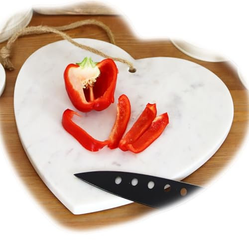 Love Heart Marble Board 25cm White Food Chopping Cutting Serving Display Rope Handle