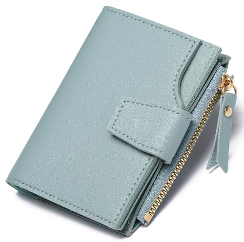 FALAN MULE Geldbörse Damen Klein mit RFID Schutz, Mini Kurzer Geldbeutel Damen PU Leder Portemonnaie für Frauen mit Münzfach Brieftasche Kartenfäche, Kleiner Portmonee mit Reißverschlusstasche