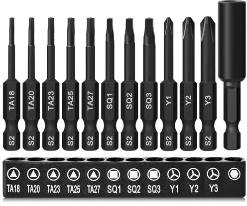 12 Stück Dreieck Schraubendreher Bits 50mm, Hex Schaft Kopf, Vierkant Bits, Tri-Wing Bit, S2 Schraubenzieher Set Mit 60mm Bit Halter