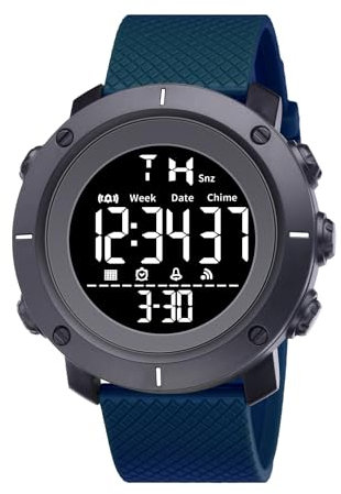 LIWEARE Casual Sport Watch Vintage Collection Unisex Digital Armbanduhr 30M wasserdichte Sportuhr Stoppuhr Kalender leuchtende Digitaluhr mit Wecker ﻿ (Blau)